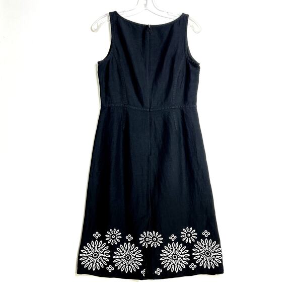 Sigrid Olsen Sleeveless Embroidered Silk Linen A Line Dress Black White Womens 4 - Picture 5 of 12